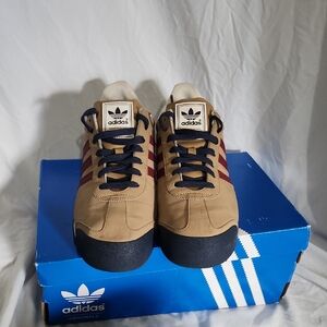 Adidas Tan Sneakers with Red Stripes
